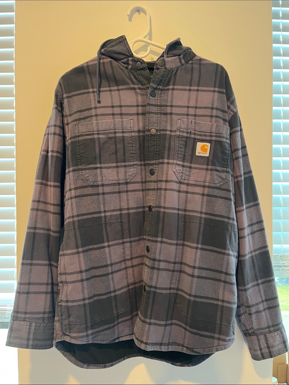 Carhartt Purple & Black Plaid Hooded Shirt Jacket